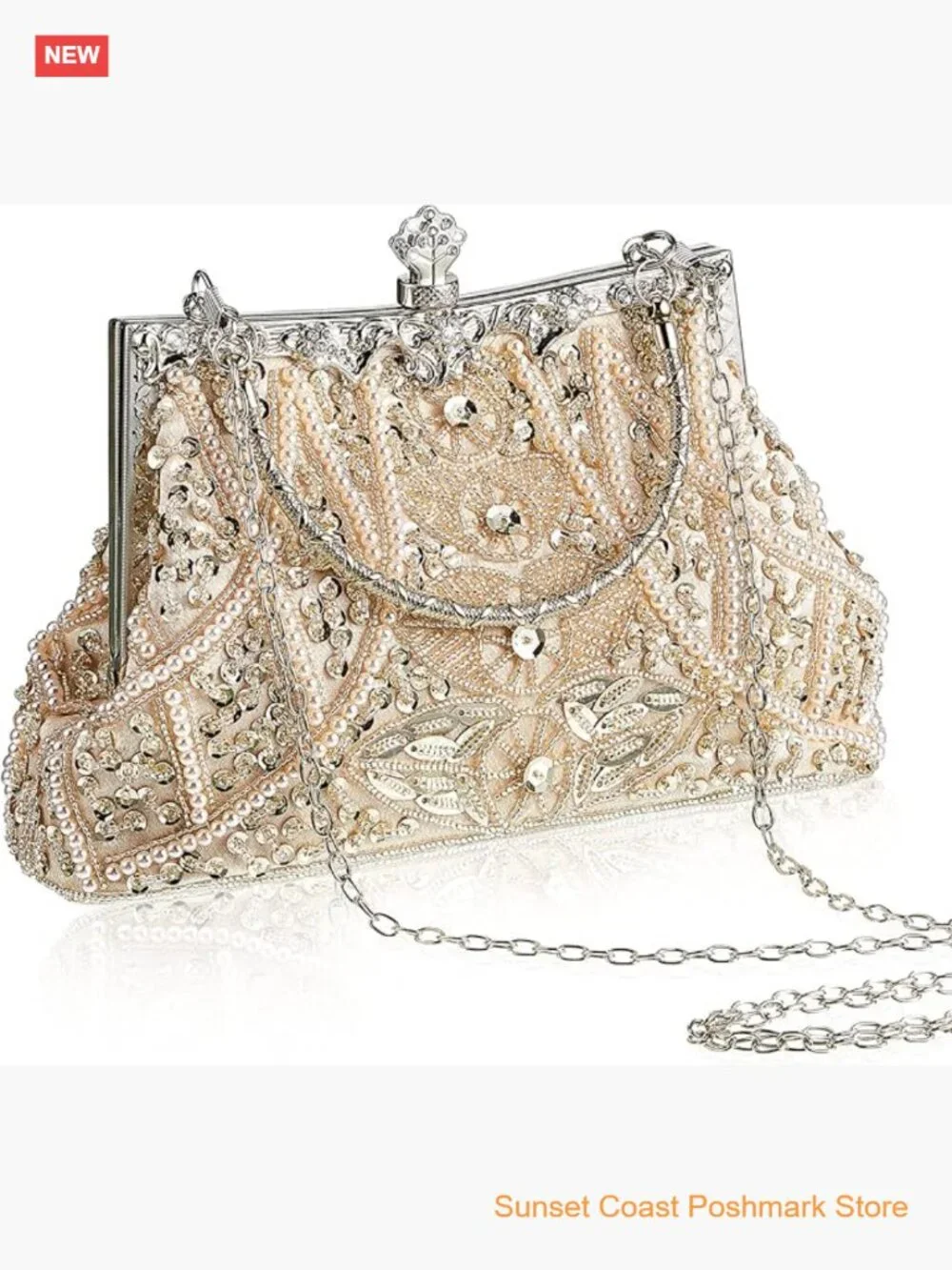 Vintage Beaded Clutch Evening Bag Rhinestone Flapper Purse Wedding Party